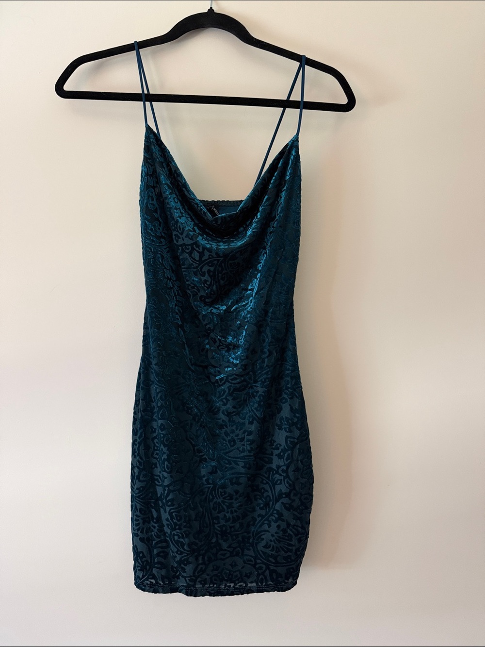 Windsor Teal Velvet Cowl Neck Mini Dress